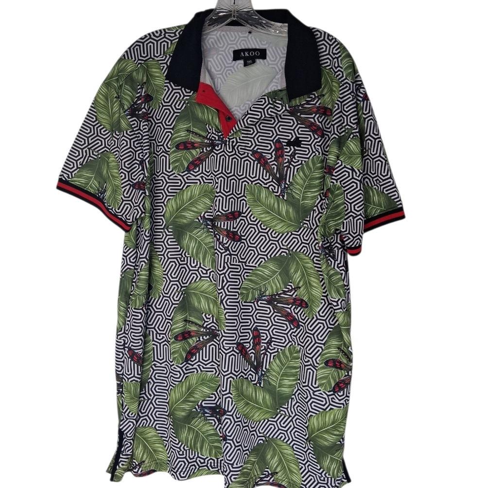 AKOO Floral Polo Shirt Mens Size 3XL Green/Grey